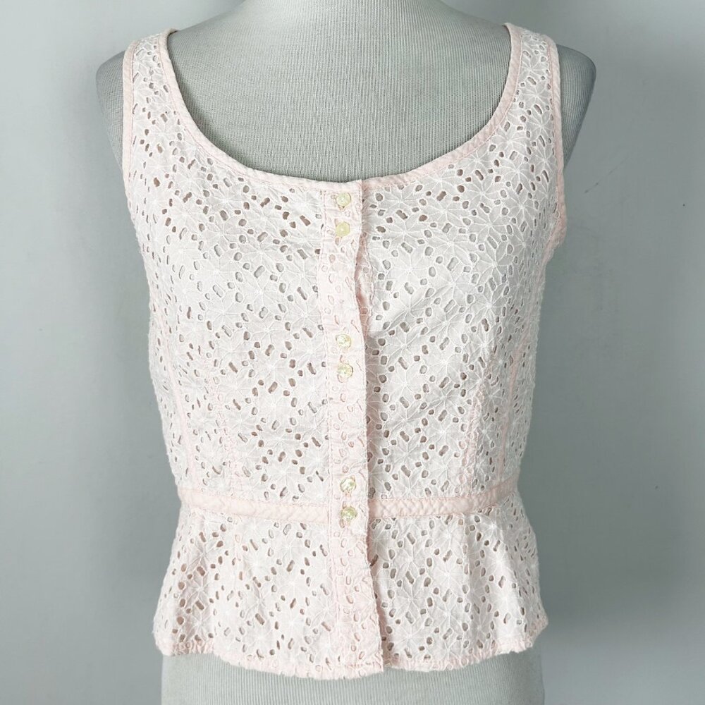 GAP Light Pink Eyelet Button-Front Peplum Tank